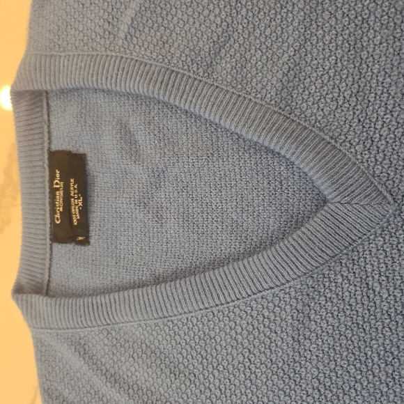 VTG Christian Dior Monsieur V-Neck Pullover Embroidered Logo Sweater Blue XL - Picture 4 of 8
